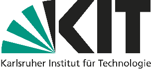 Logo mit Beschriftung "KIT, Karlsruher Institut für Technologie, der vertikale Strich des ersten K ist grafisch einbezogen in schmale radial angeordnete Kreissegmente eines Viertelkreises
